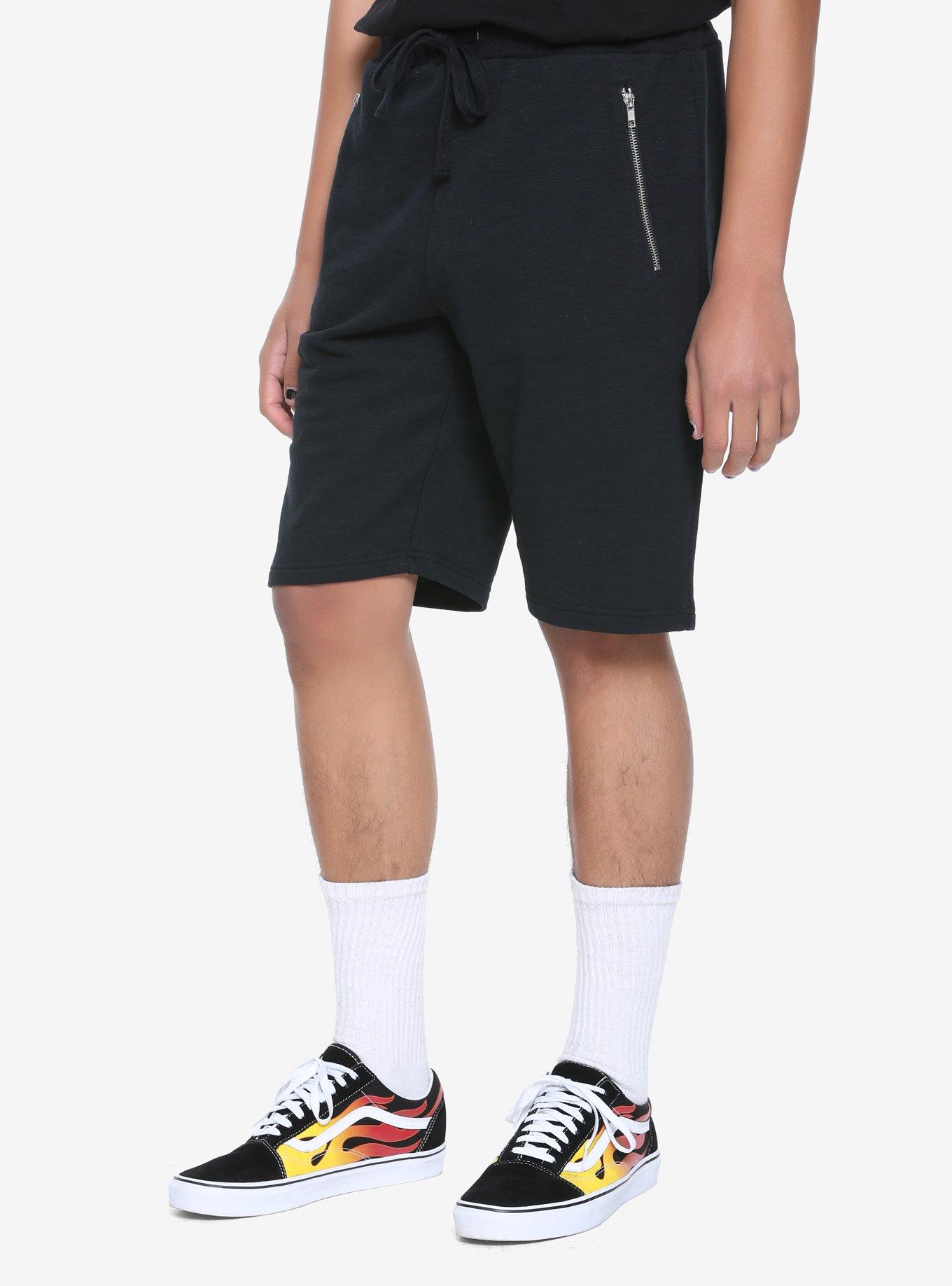 Black Zipper Pocket Shorts, BLACK, hi-res