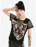 Black Fishnet Inset Tiger Girls T-Shirt, BLACK, hi-res