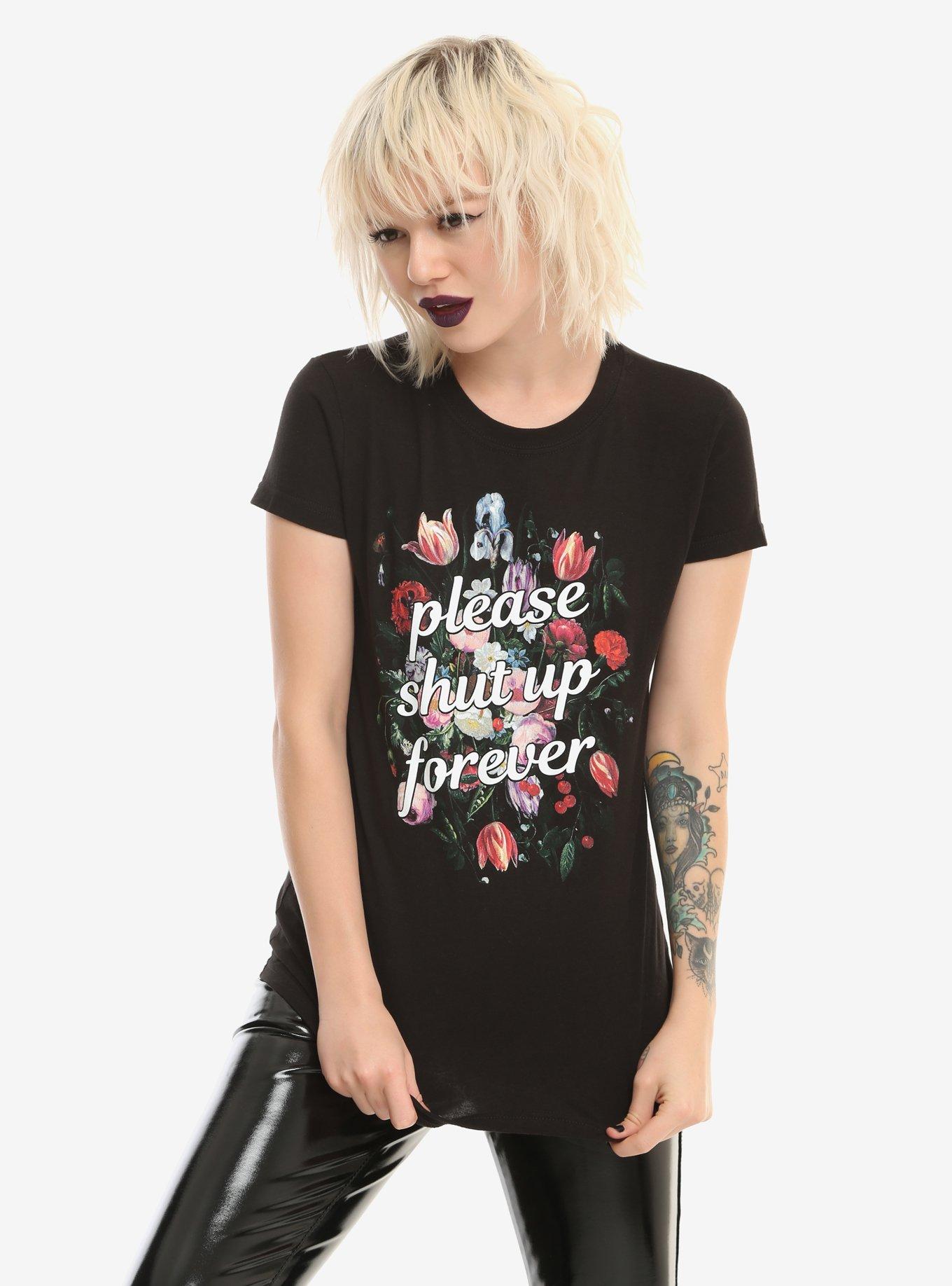 Shut Up Forever Floral Girls T-Shirt, BLACK, hi-res
