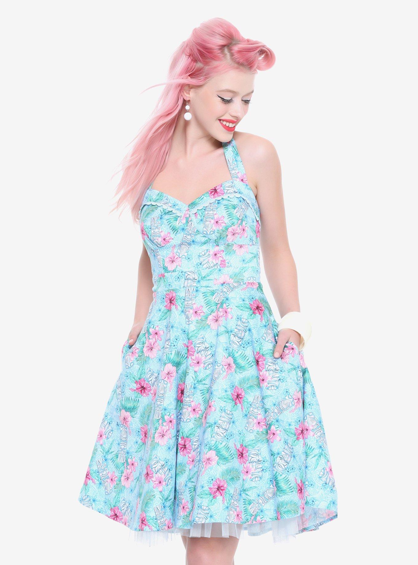 Blue Floral Tiki Swing Dress, BLUE, hi-res