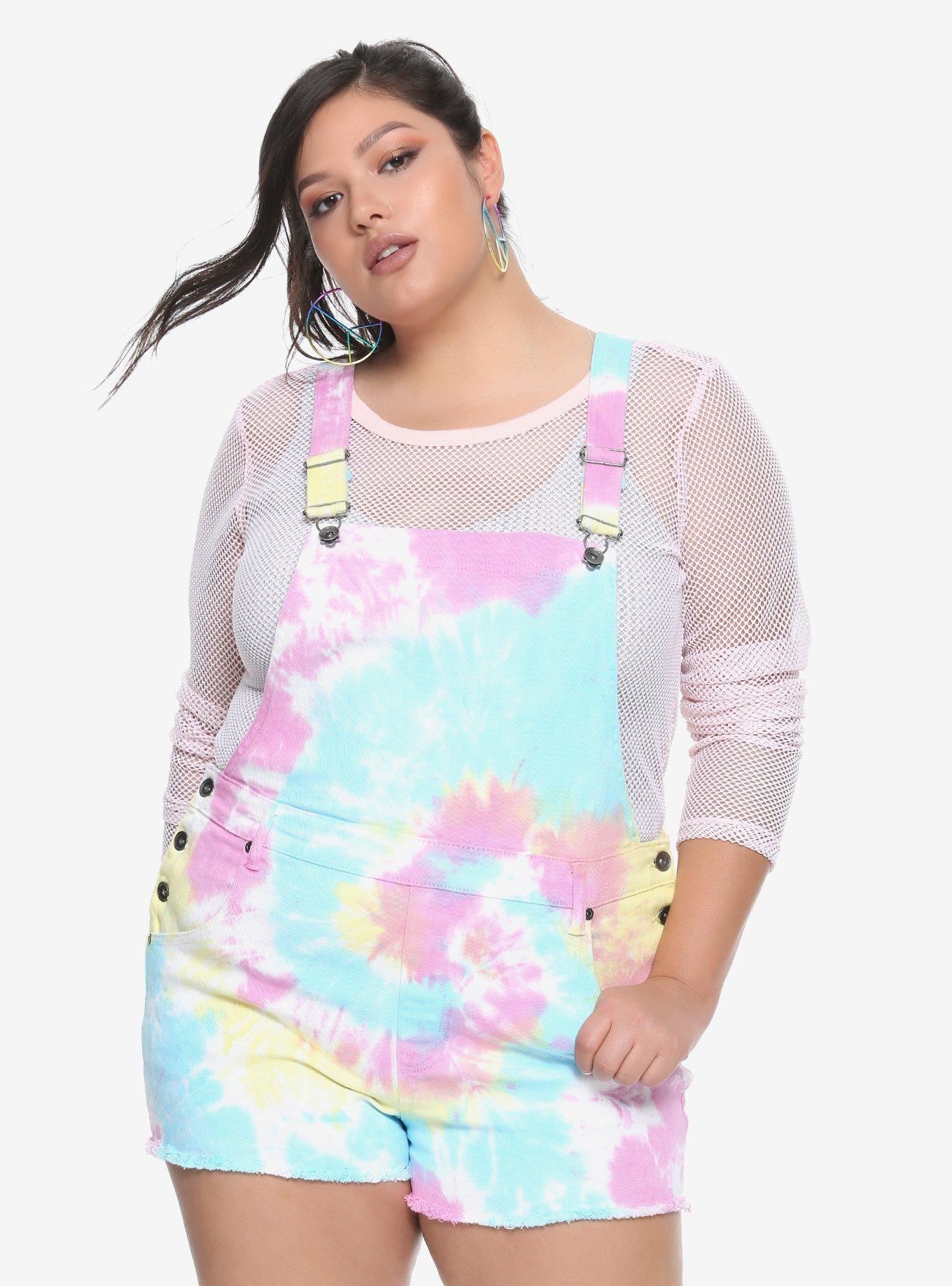 Rainbow Tie Dye Shortalls Plus Size, MULTI, hi-res