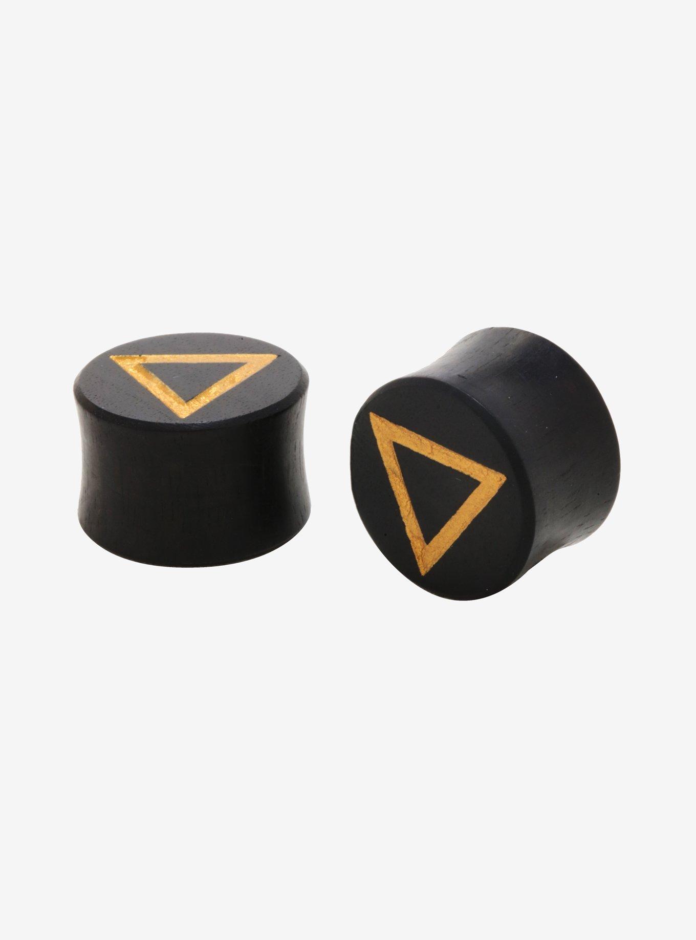 Black Wood Engraved Triangle Plug 2 Pack, BLACK, hi-res