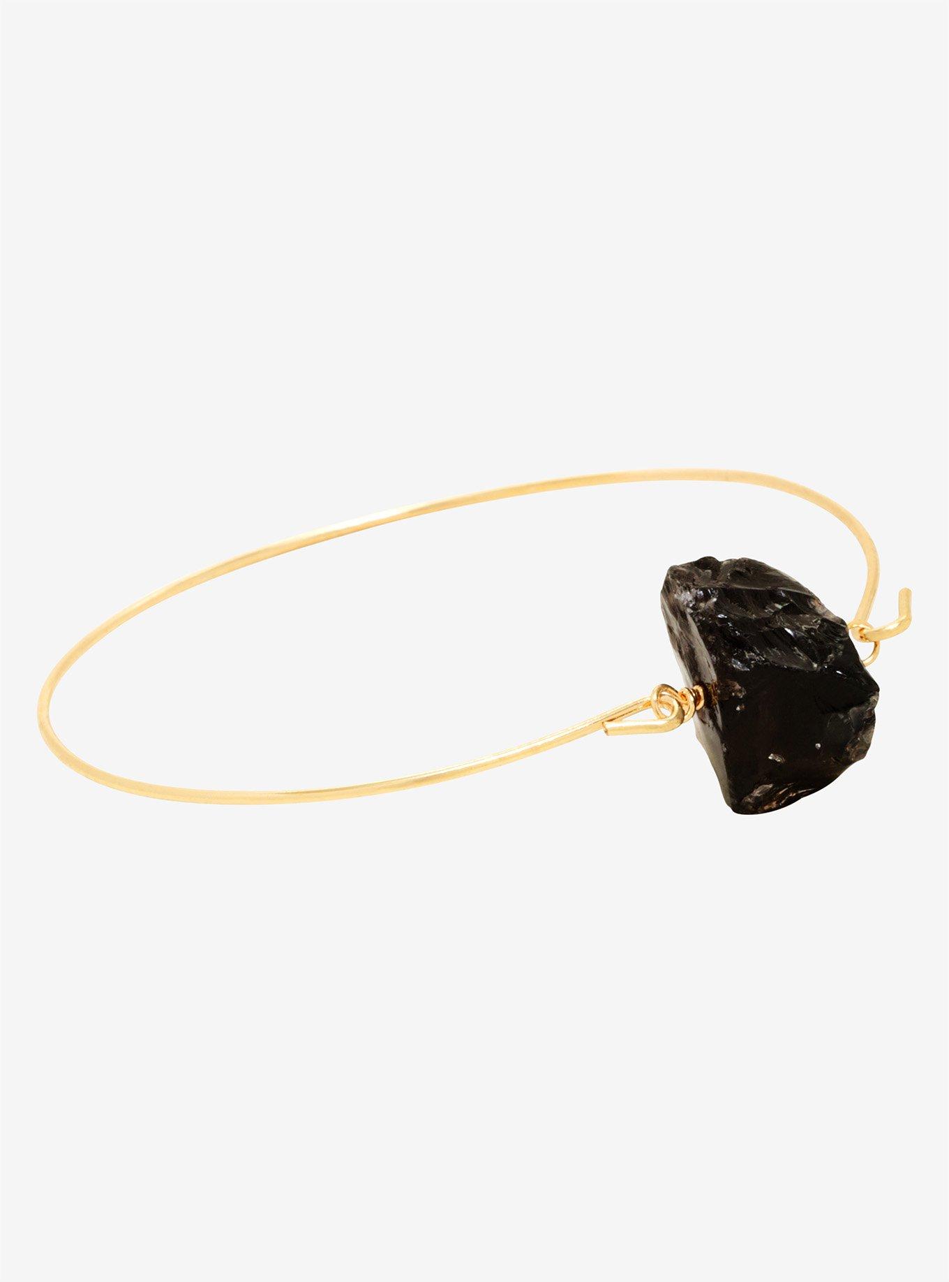 Black Agate Stone Bangle Bracelet, , hi-res