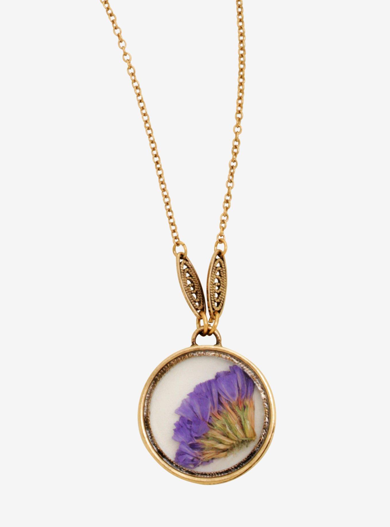 Pressed Purple Flower Necklace, , hi-res