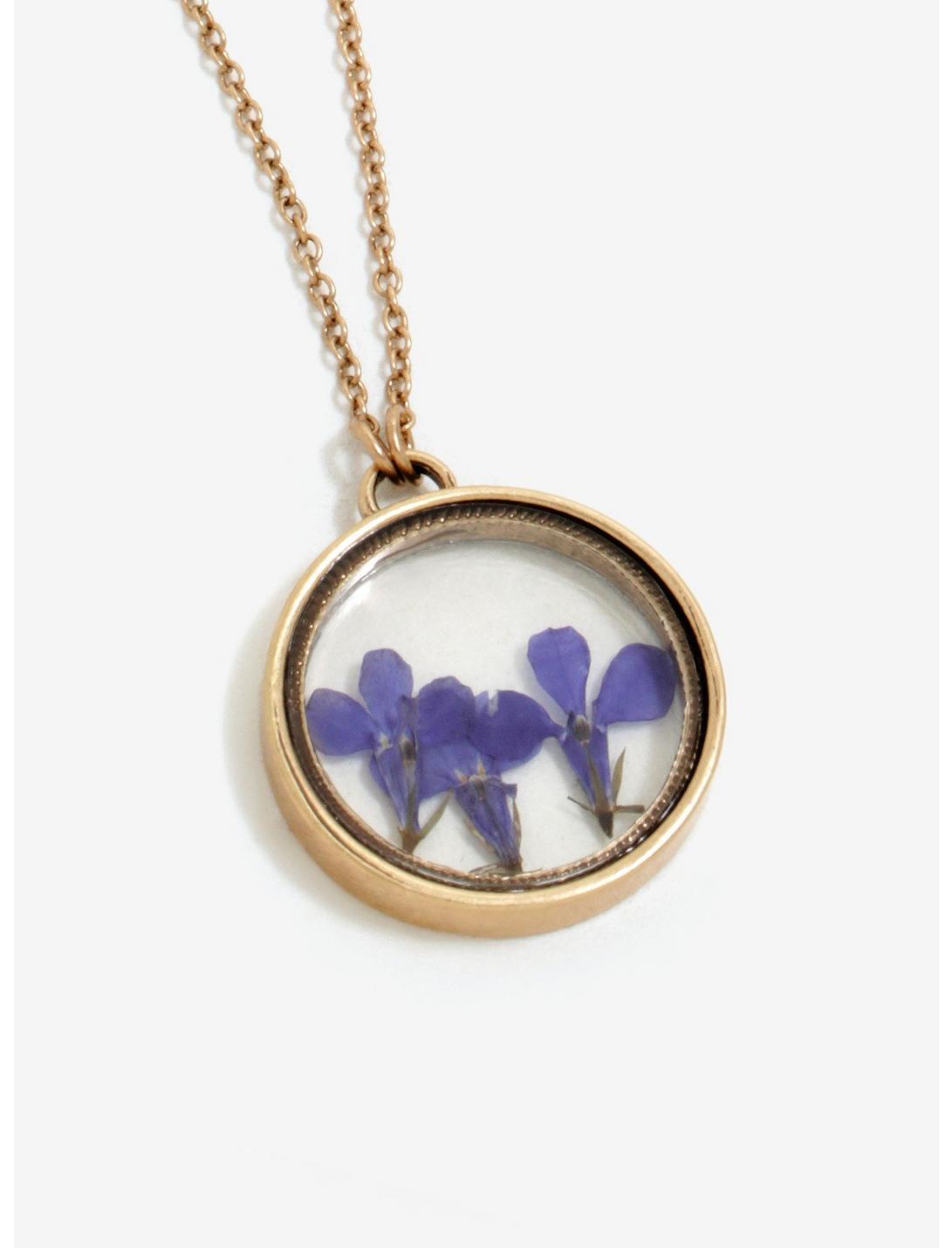 Pressed Blue Flower Necklace, , hi-res