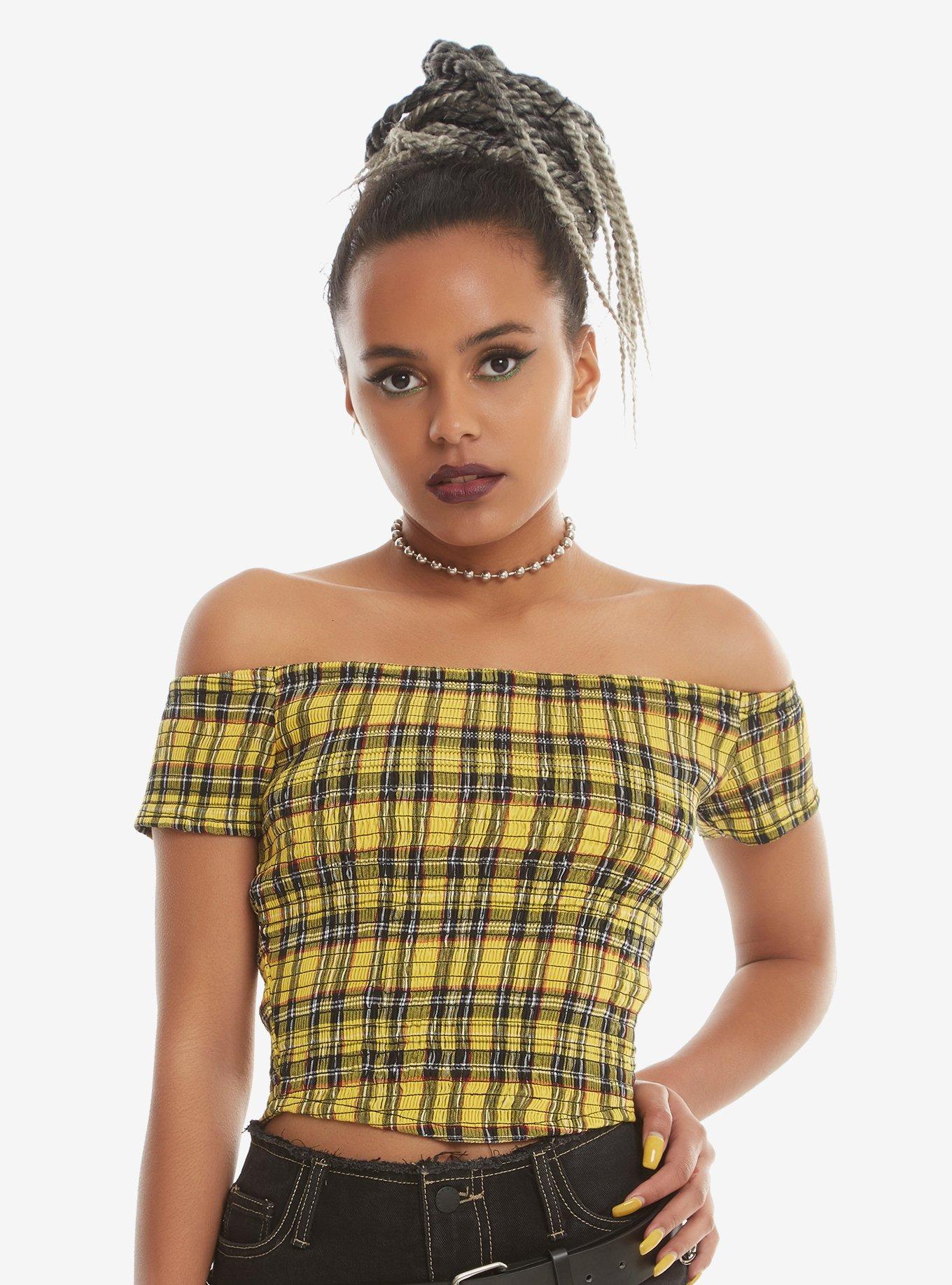 Yellow Plaid Smocked Top, MULTI, hi-res