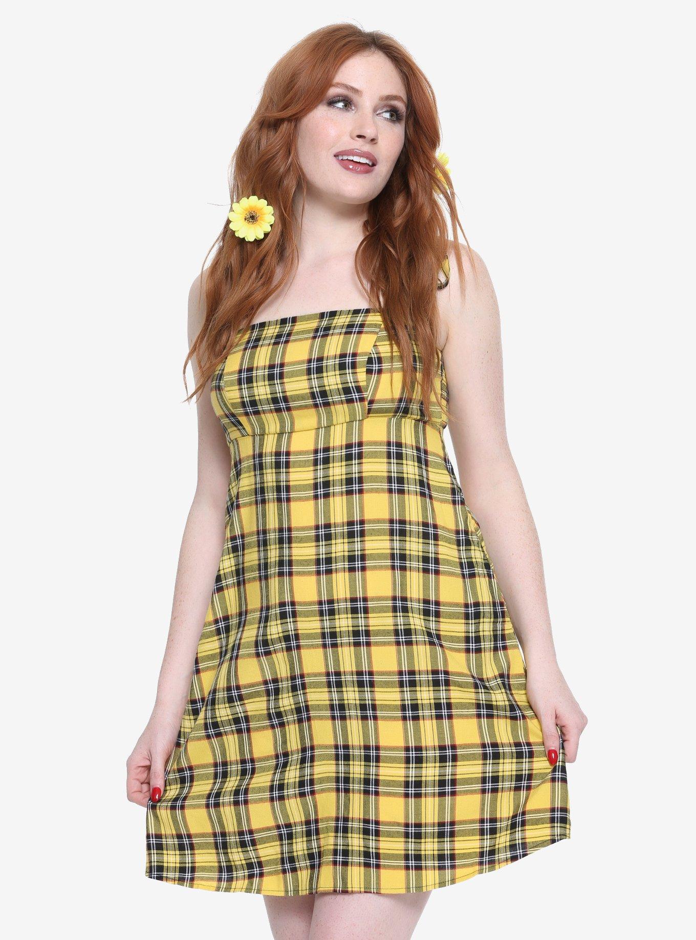 Yellow Plaid Cami Dress, MULTI, hi-res