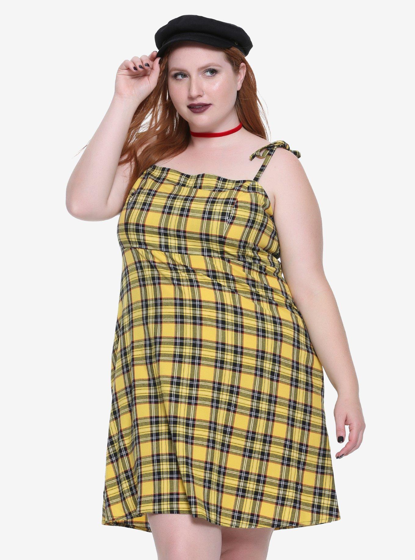 Yellow Plaid Cami Dress Plus Size, MULTI, hi-res