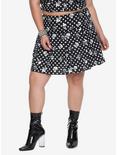 Black & White Polka Dot Skull & Rose Skirt Plus Size, BLACK, hi-res