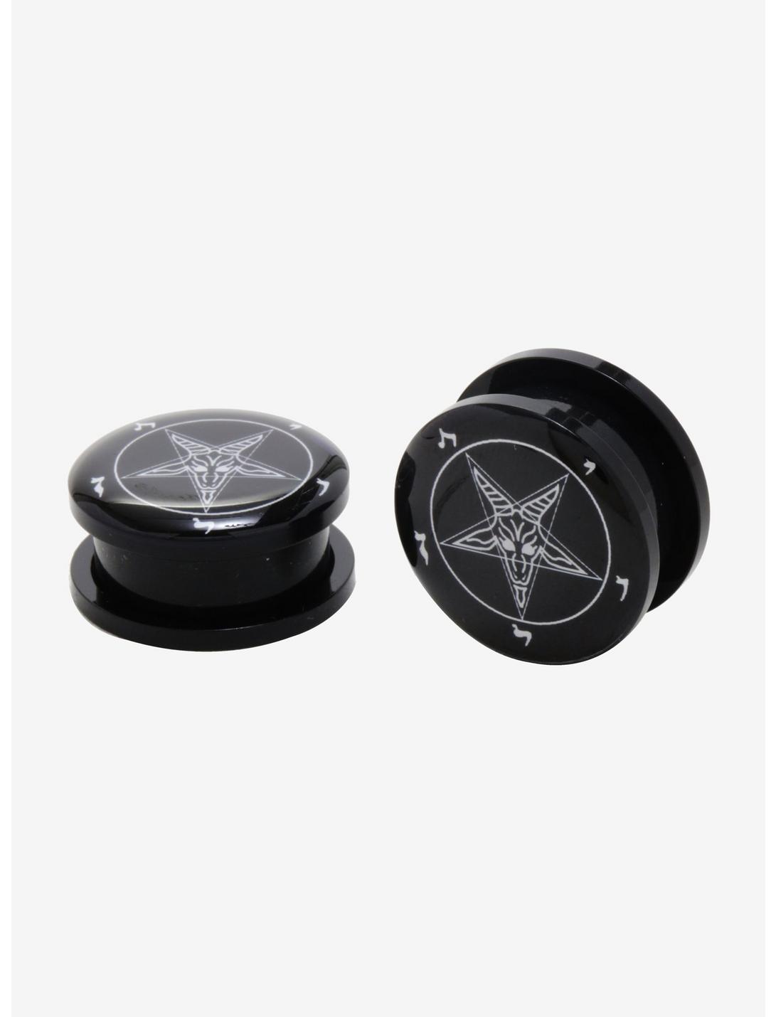 Acrylic Baphomet Pentagram Spool Plug 2 Pack, BLACK, hi-res
