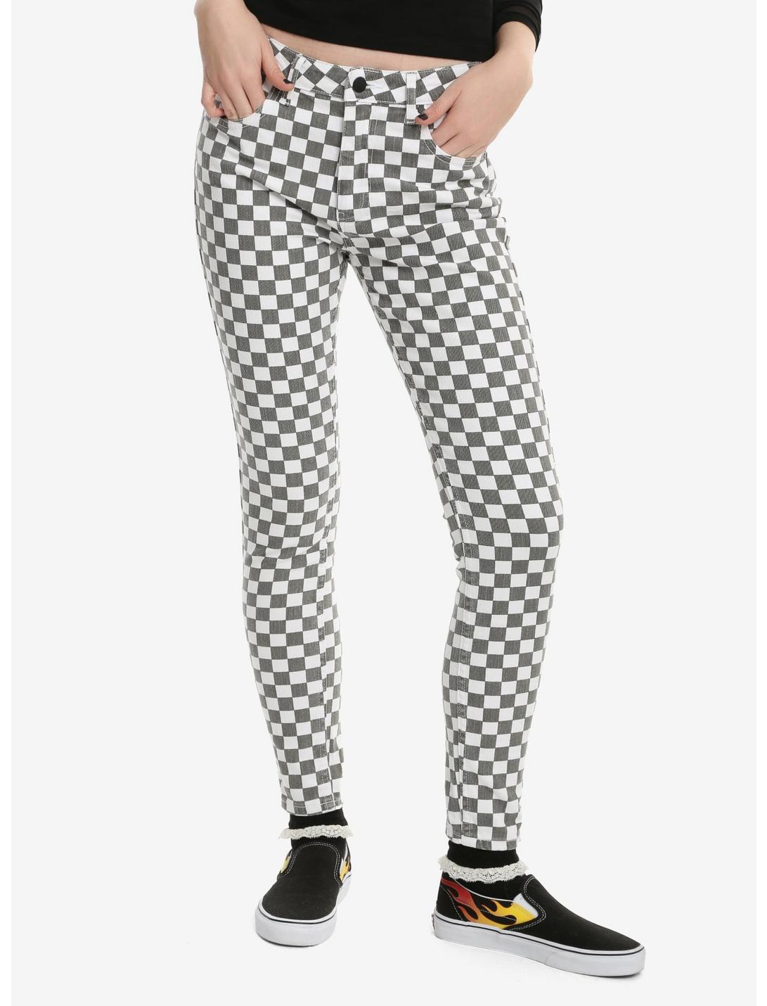 Dickies Grey & White Checkered Skinny Jeans, , hi-res