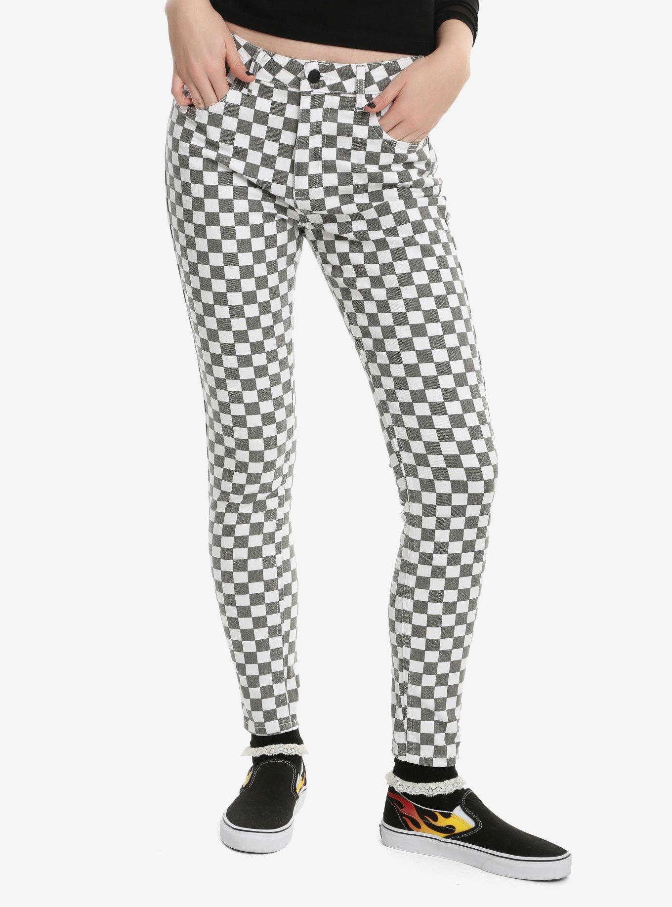 Dickies Grey & White Checkered Skinny Jeans, , hi-res