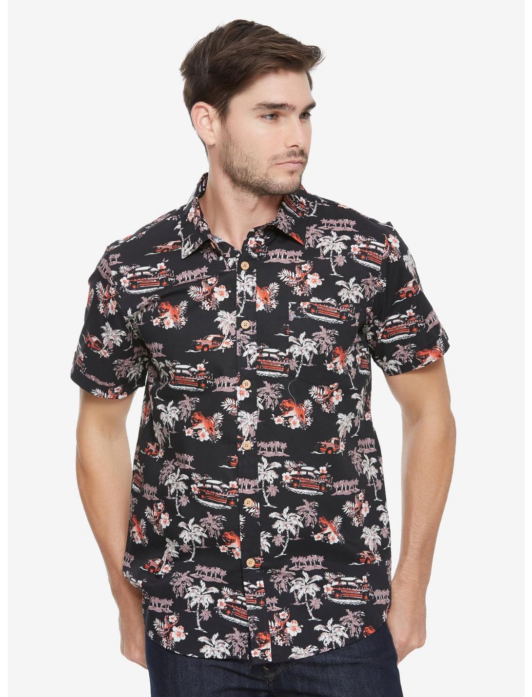 Jurassic Park Van Woven Button-Up - BoxLunch Exclusive, BLACK, hi-res