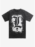 Death Note L Logo Mineral Wash T-Shirt, BLACK, hi-res