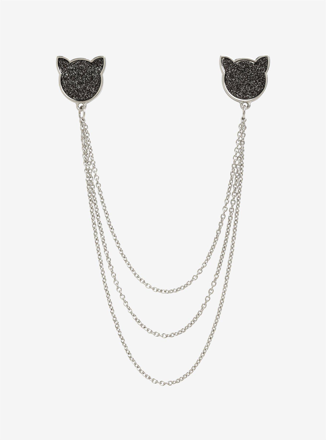 Blackheart Glitter Cat Collar Pin, , hi-res