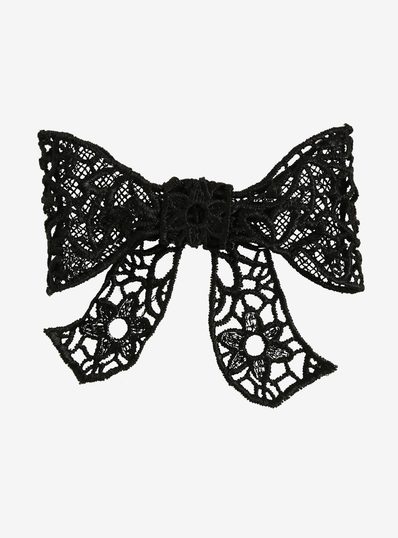 Blackheart Black Lace Hair Bow, , hi-res