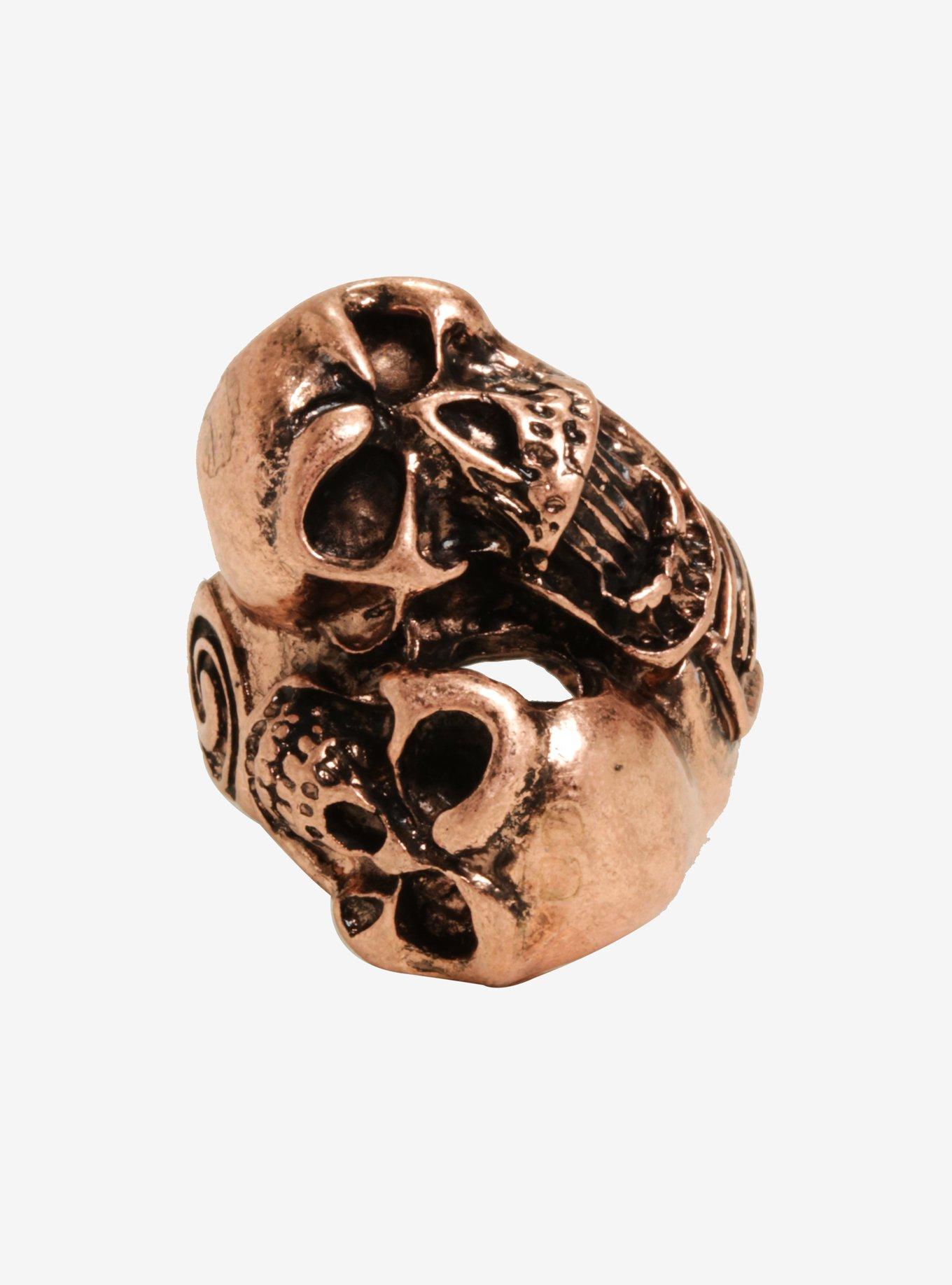 Bronze Double Skull Guys Ring | Hot Topic