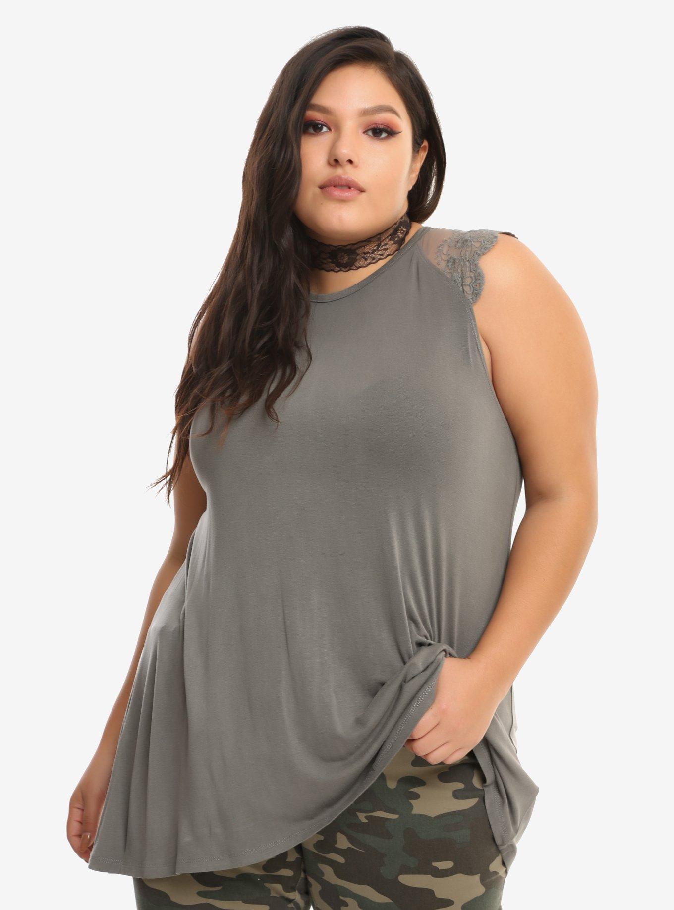 Grey Lace Sleeve Girls Tank Top Plus Size | Hot Topic