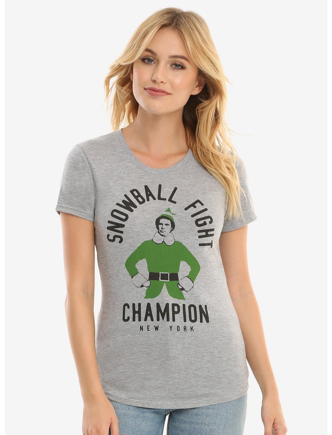 Elf Snowball Fight Champion Womens Tee - BoxLunch Exclusive, GREY, hi-res