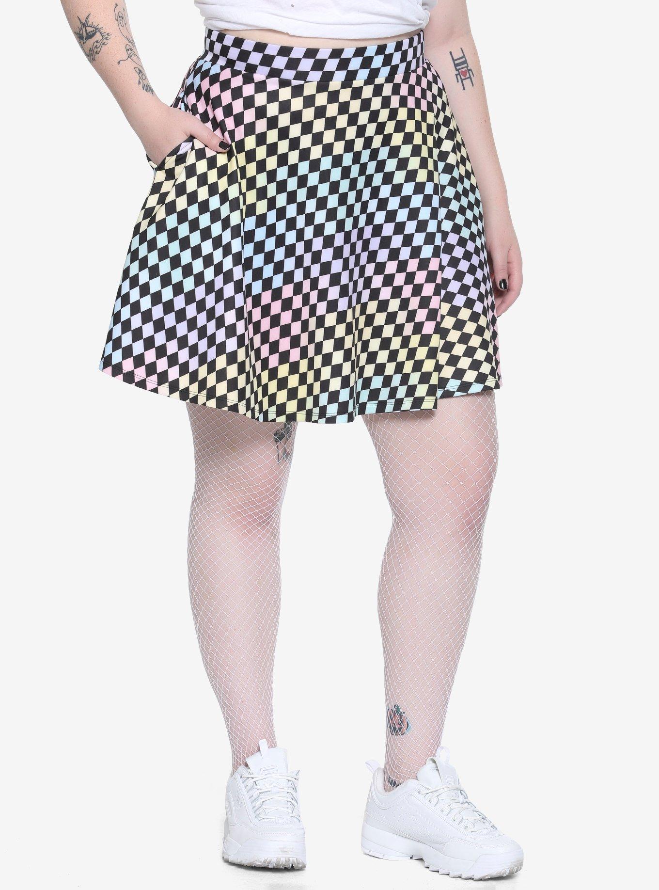 Pastel Checkered Skater Skirt Plus Size, , hi-res