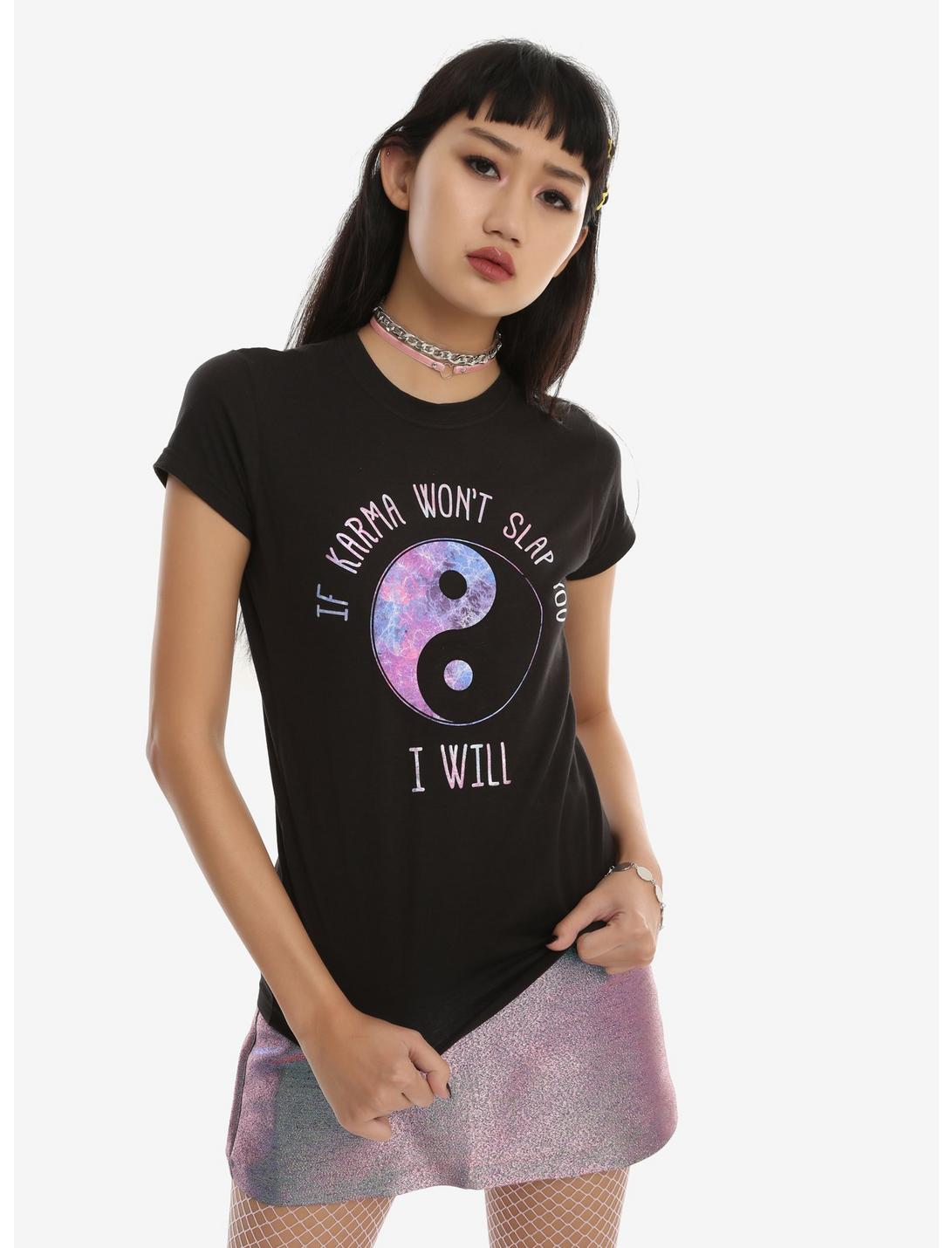 Yin-Yang Karma Slap Girls T-Shirt, BLACK, hi-res