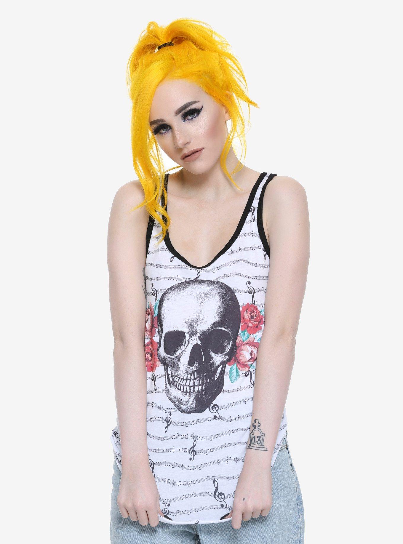 Skull Rose Music Note Girls Tank Top, WHITE, hi-res