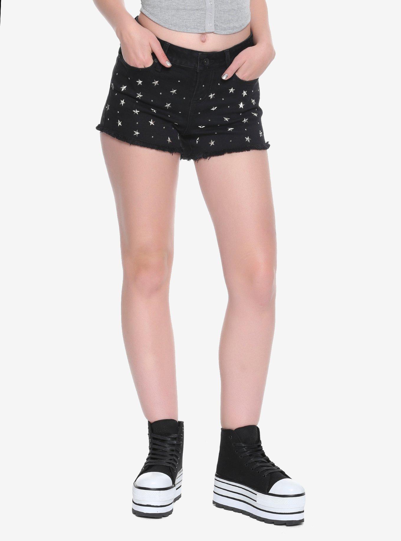 Blackheart Black Star Studded High-Waist Shorts, BLACK, hi-res