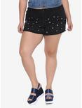 Blackheart Black Star Studded High-Waist Shorts Plus Size, BLACK, hi-res