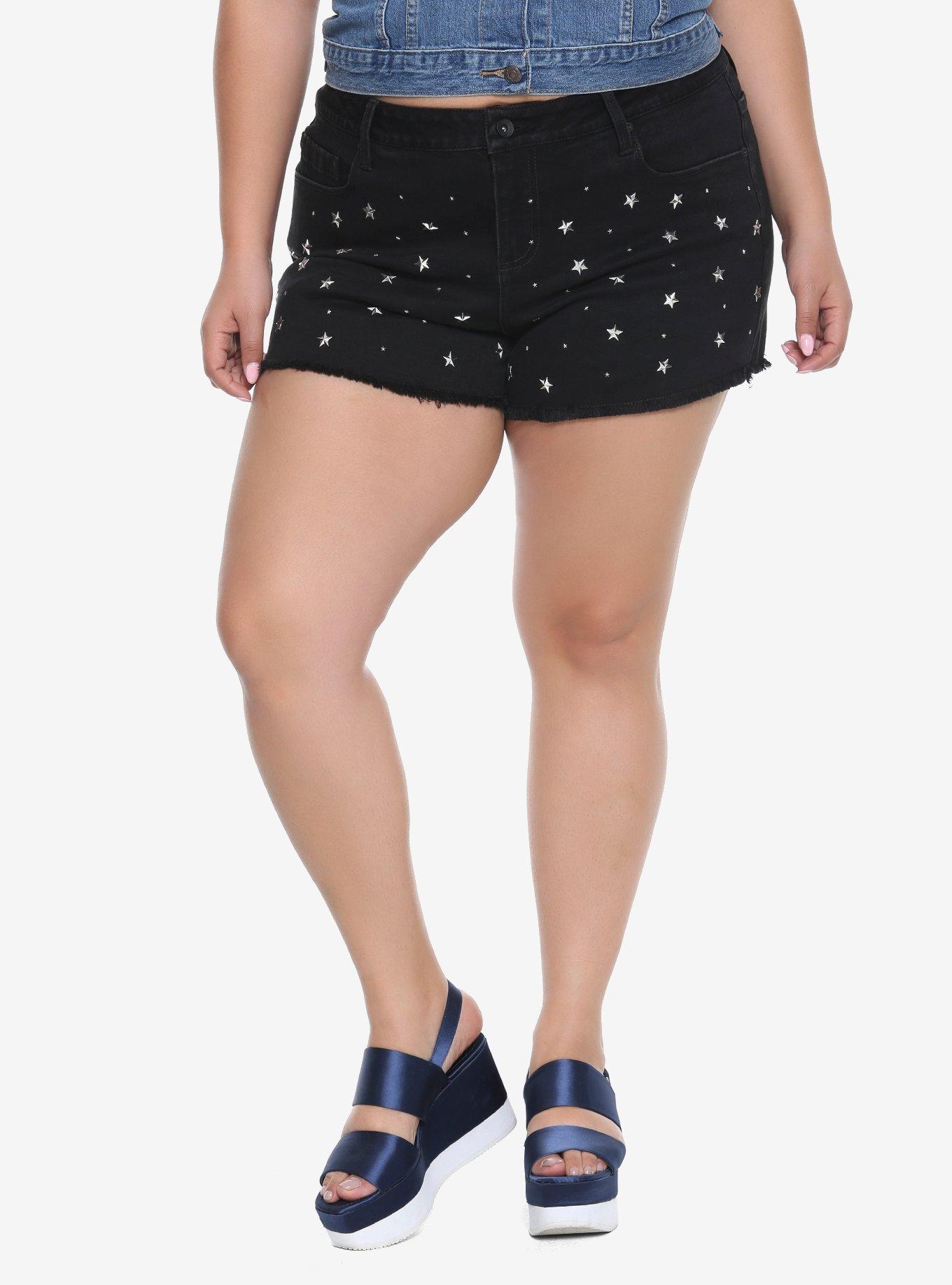Blackheart Black Star Studded High-Waist Shorts Plus Size, BLACK, hi-res