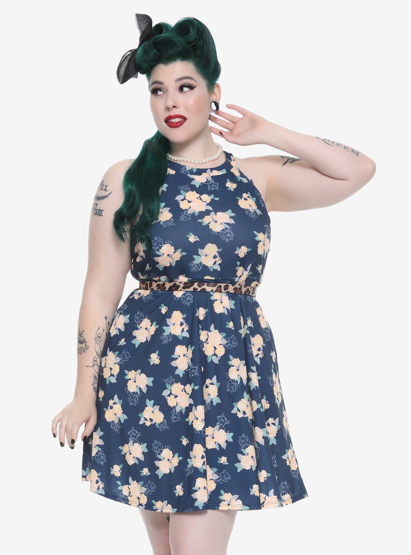 Disney The Aristocats Floral Dress Plus Size, NAVY, hi-res