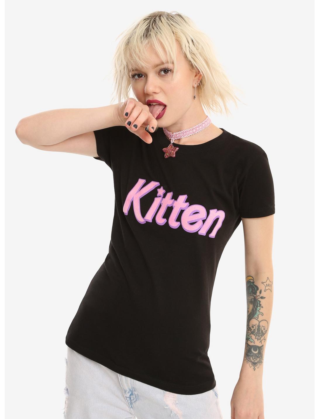 Kitten Flocked Girls T-Shirt, BLACK, hi-res