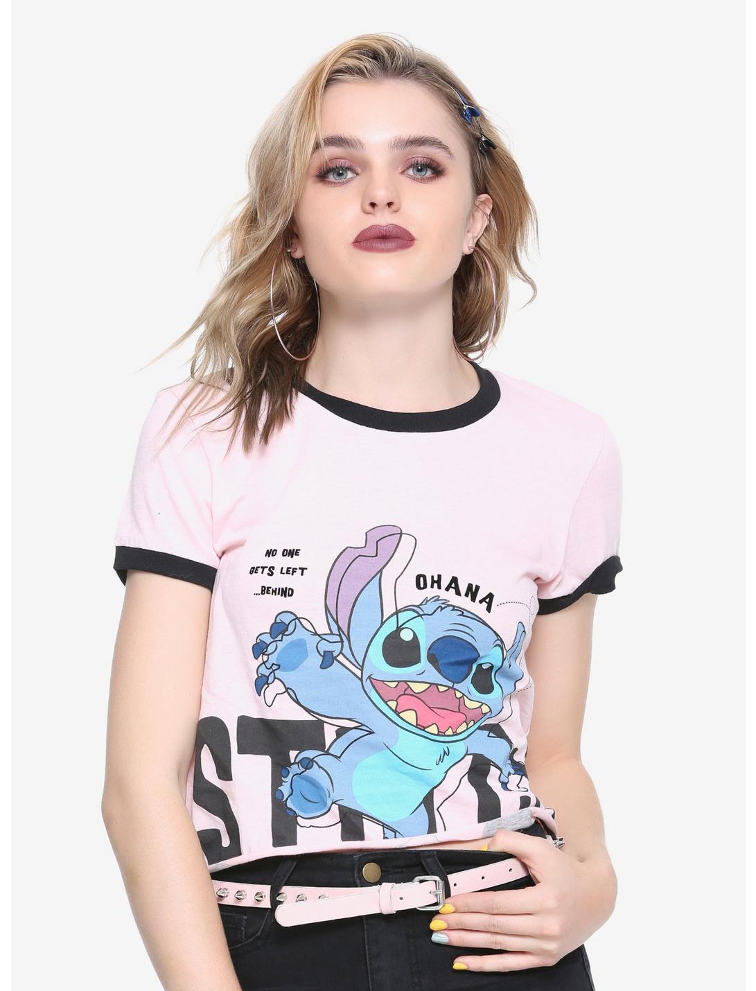 Disney Lilo & Stitch Flocked Girls Crop Ringer T-Shirt, PINK, hi-res