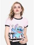 Disney Lilo & Stitch Flocked Girls Crop Ringer T-Shirt, PINK, hi-res