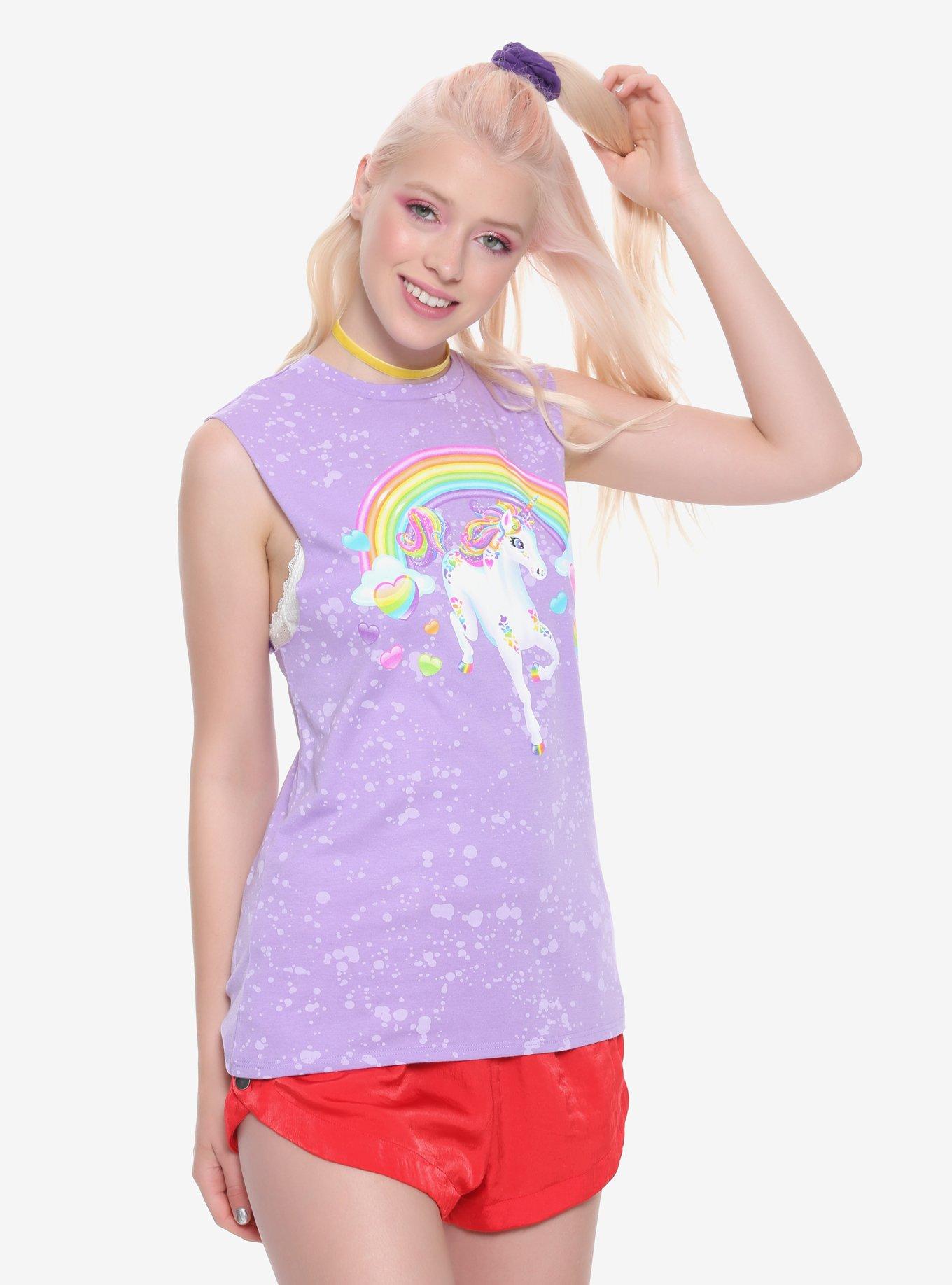 Lisa Frank Lavender Splatter Unicorn Girls Muscle Top, PURPLE, hi-res