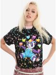 Lisa Frank Panda Painter Bleach Splatter Girls Crop T-Shirt, BLACK, hi-res