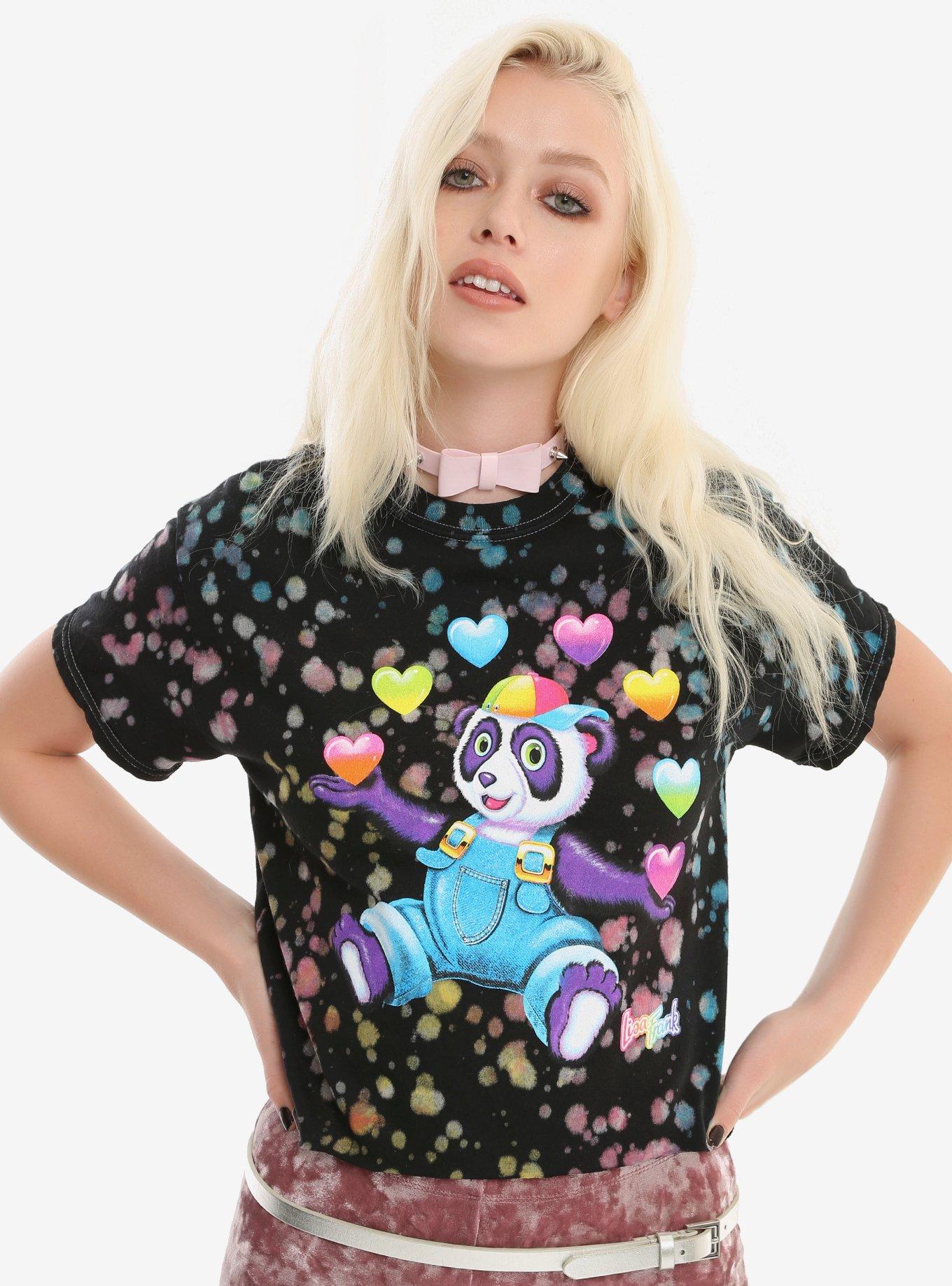 Lisa Frank Panda Painter Bleach Splatter Girls Crop T-Shirt, BLACK, hi-res