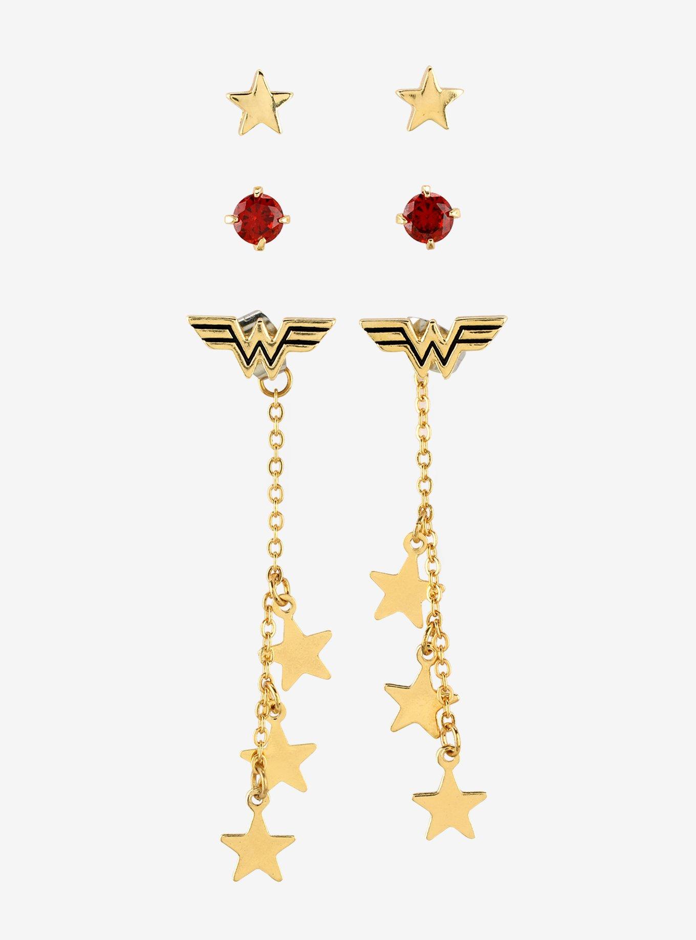 DC Comics Wonder Woman Star Dangle Earring Set, , hi-res