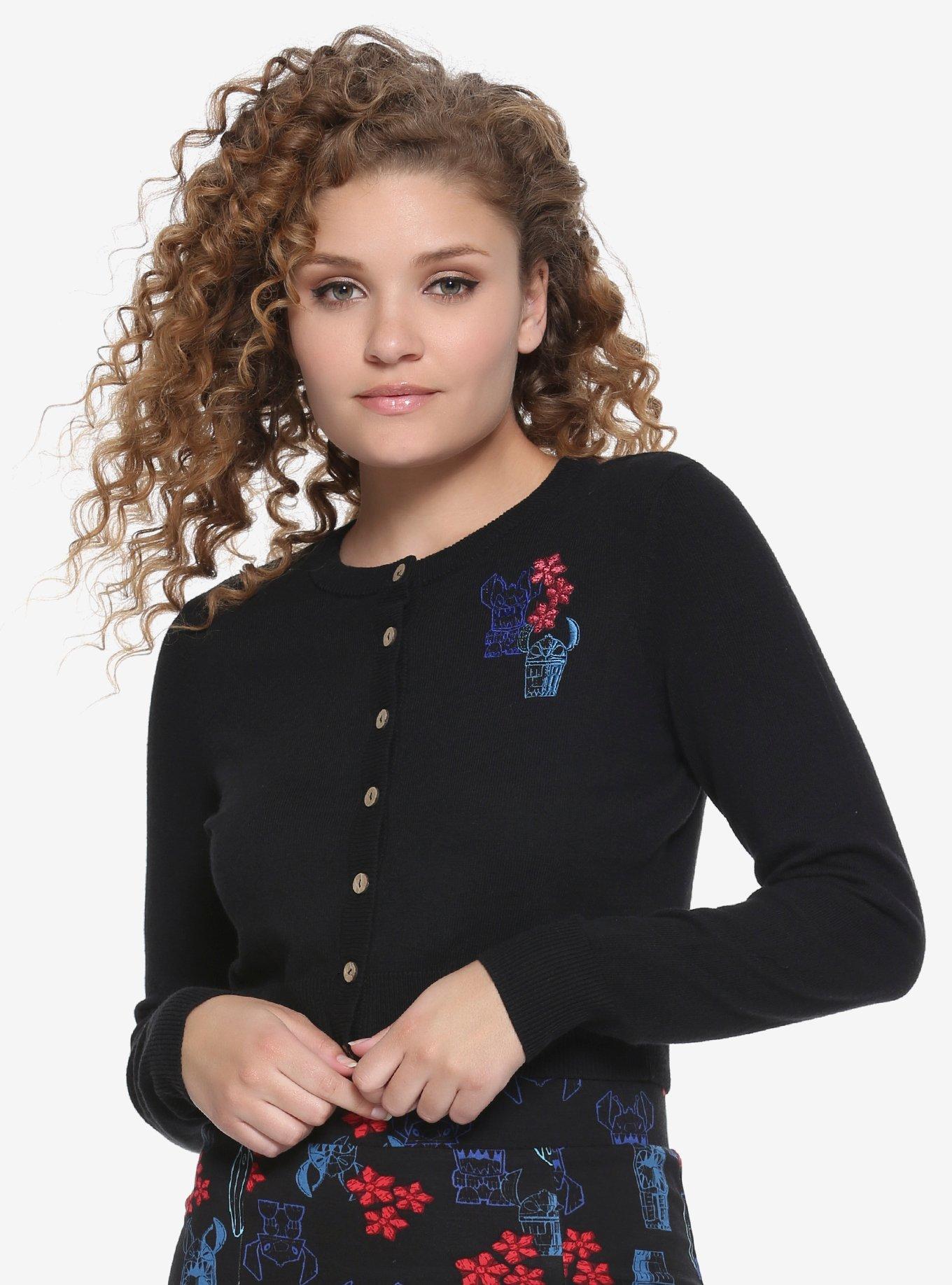 Disney Lilo & Stitch Tiki Flowers Crop Cardigan, BLACK, hi-res