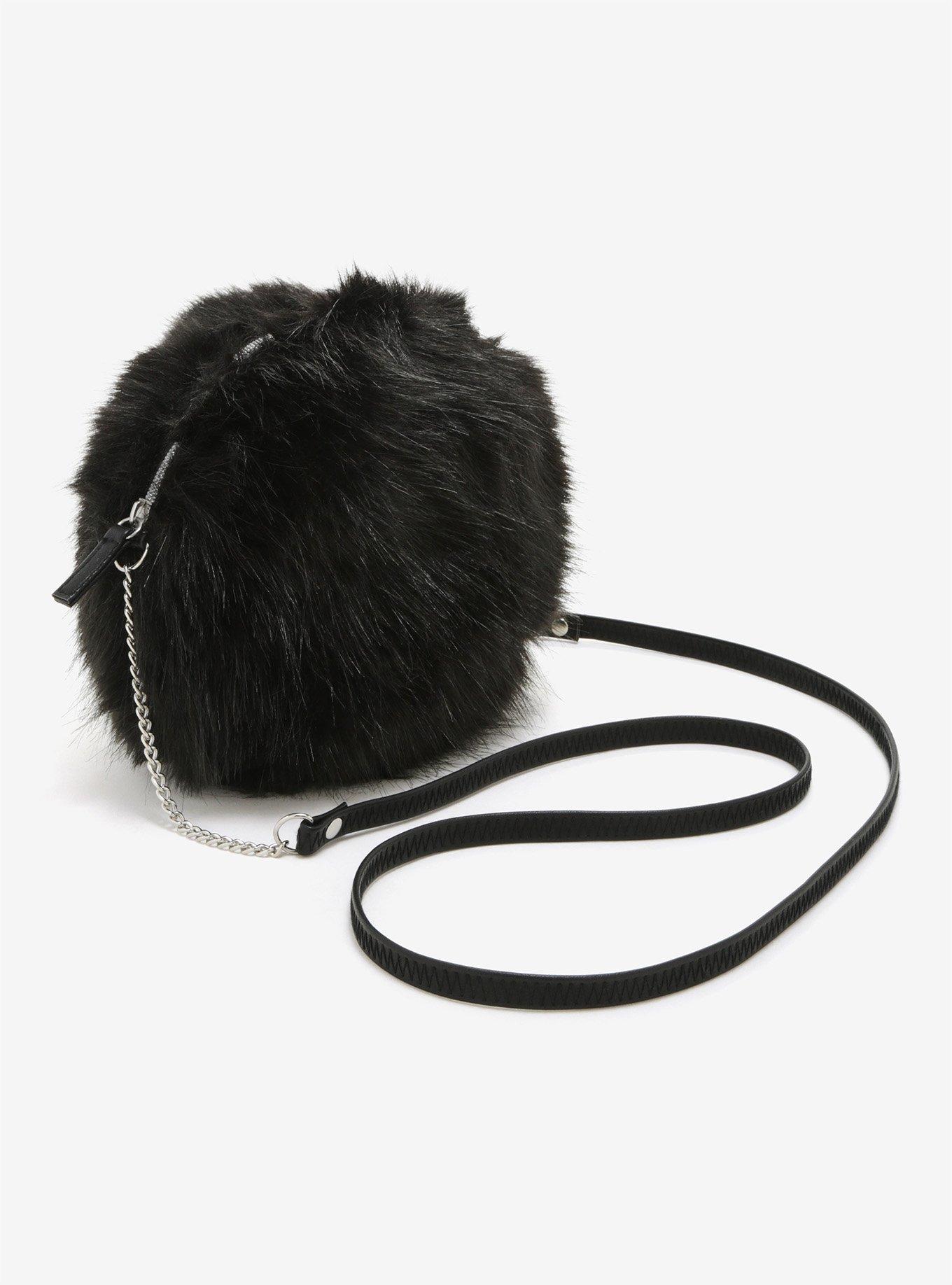 Black Faux Fur Canteen Crossbody Bag | Hot Topic