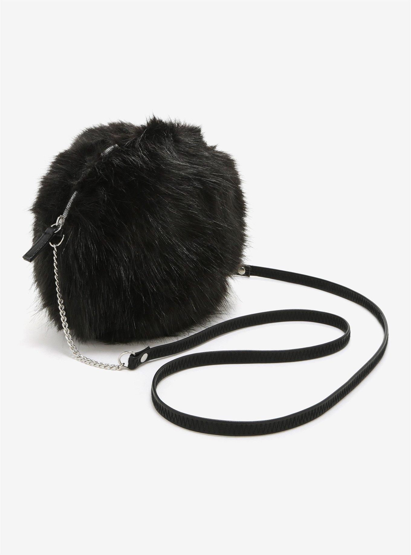 Black Faux Fur Canteen Crossbody Bag, , hi-res