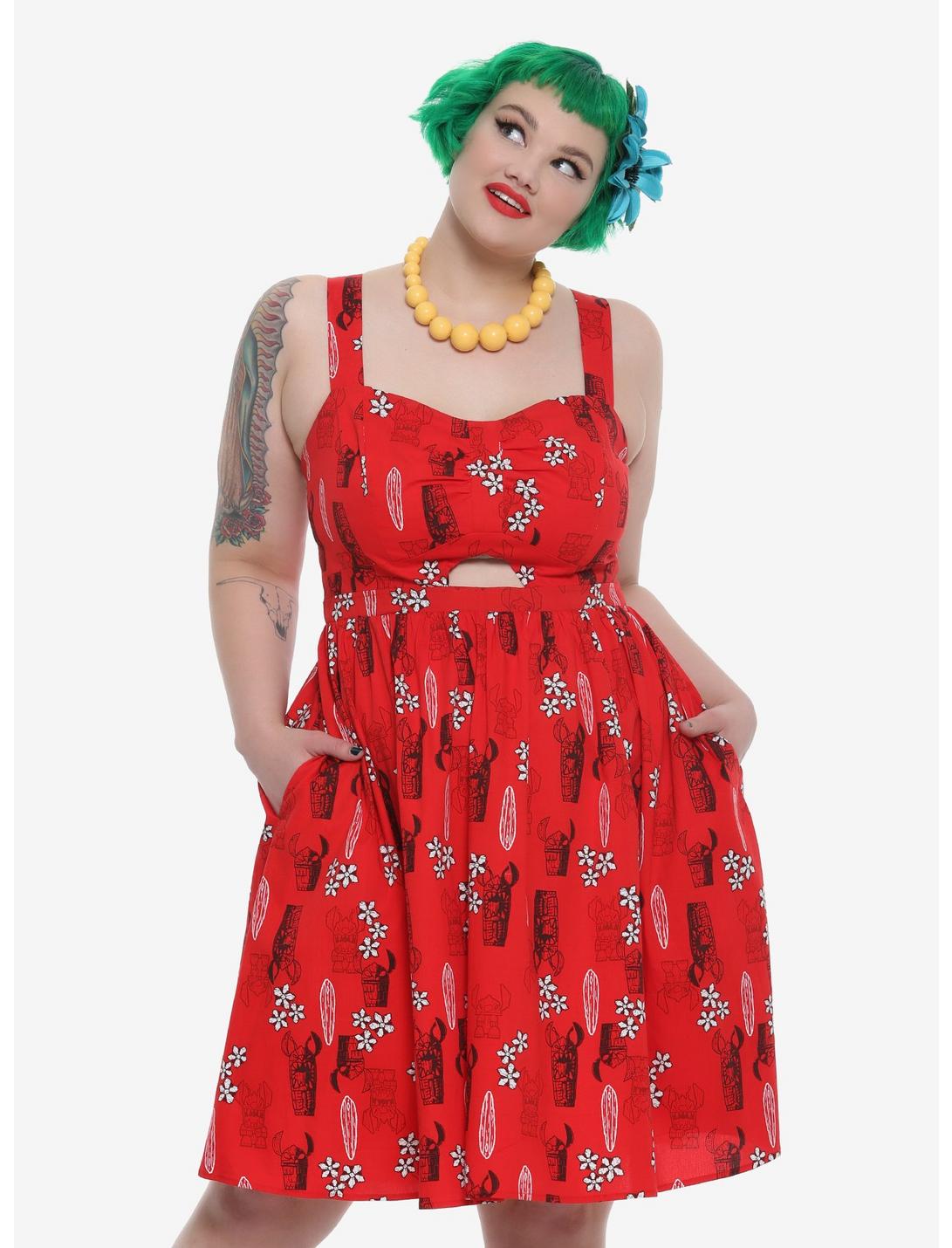 Her Universe Disney Lilo & Stitch Retro Cut-Out Dress Plus Size, RED, hi-res