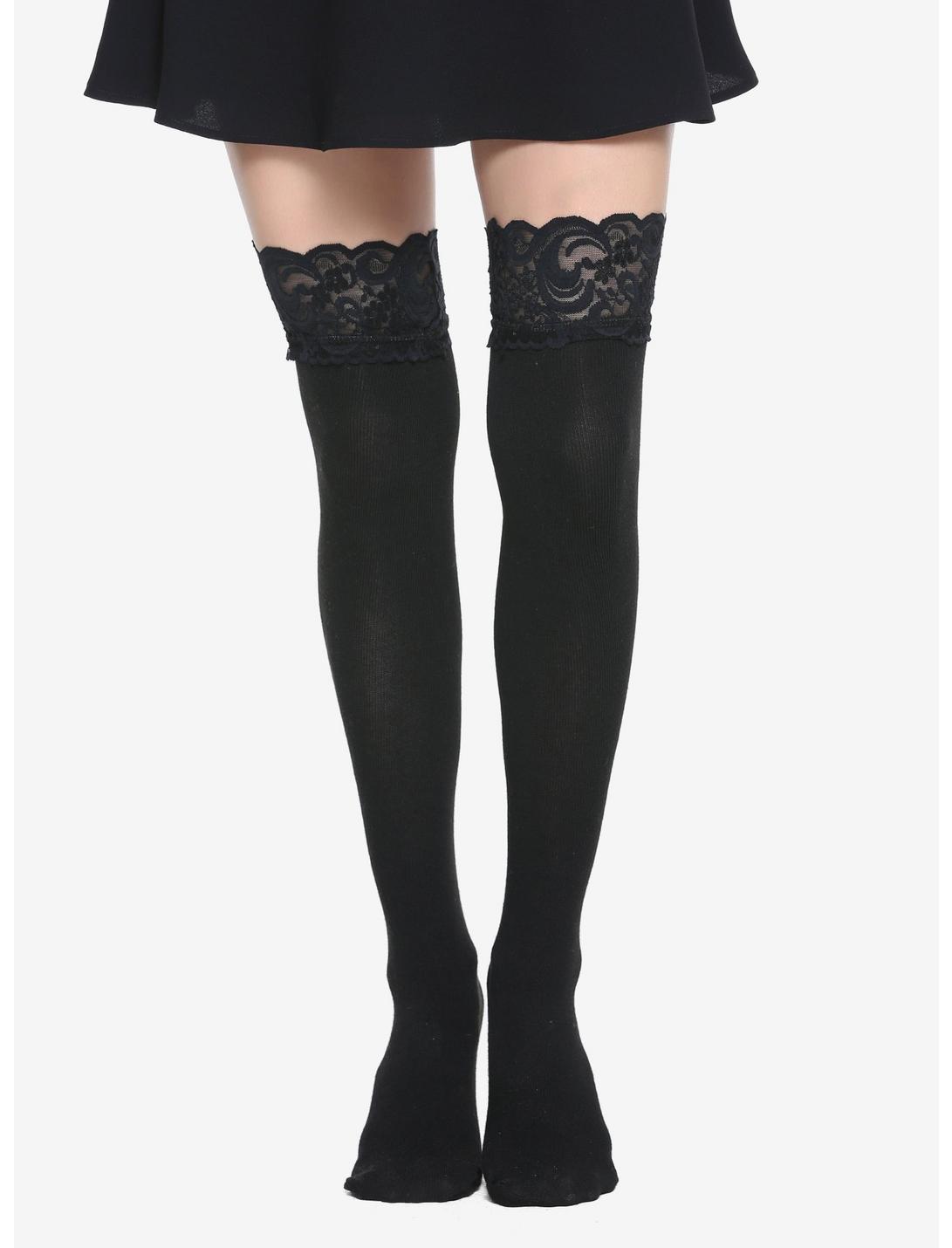 Blackheart Wide Lace Band Over-The-Knee Socks, , hi-res