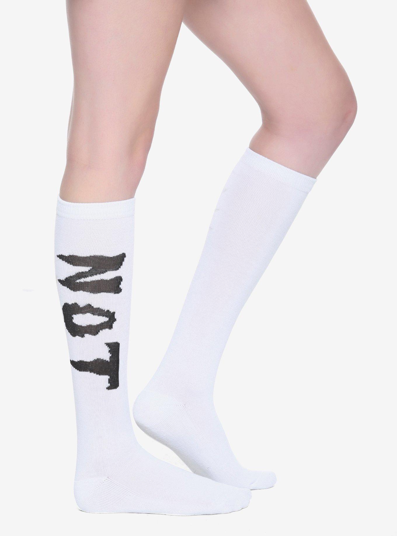 White & Black Not Normal Knee-High Socks, , hi-res