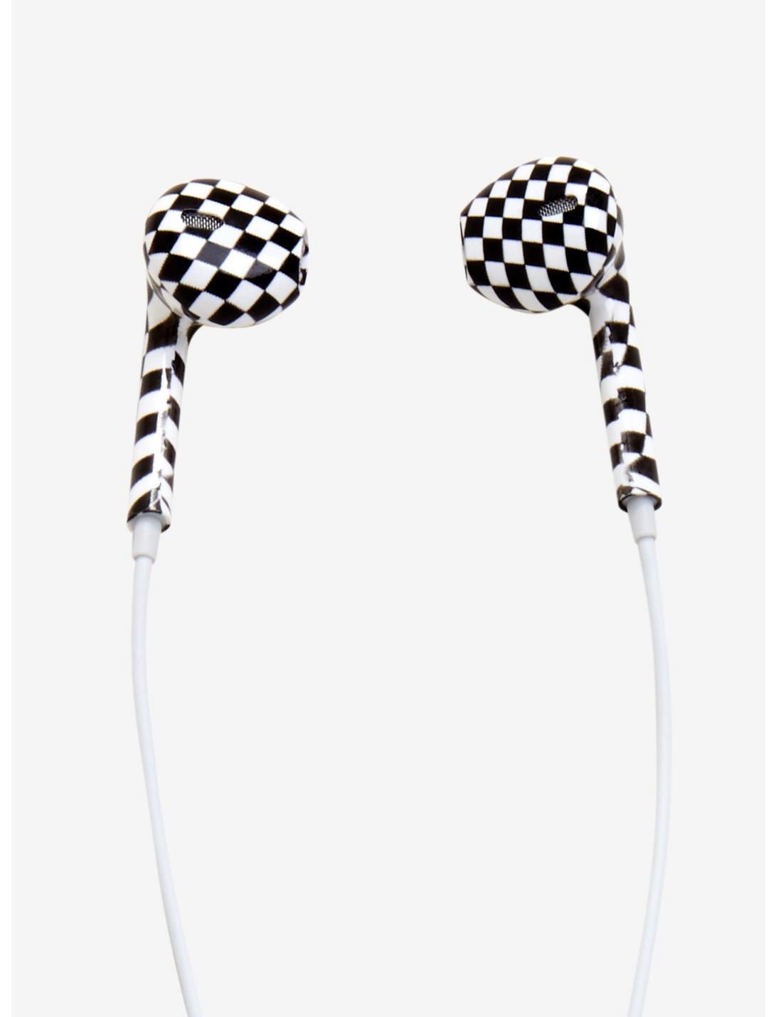 Black & White Checkered Earbuds, , hi-res