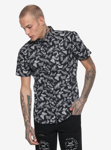 BlackCraft Death Moth Woven Button-Up | Hot Topic