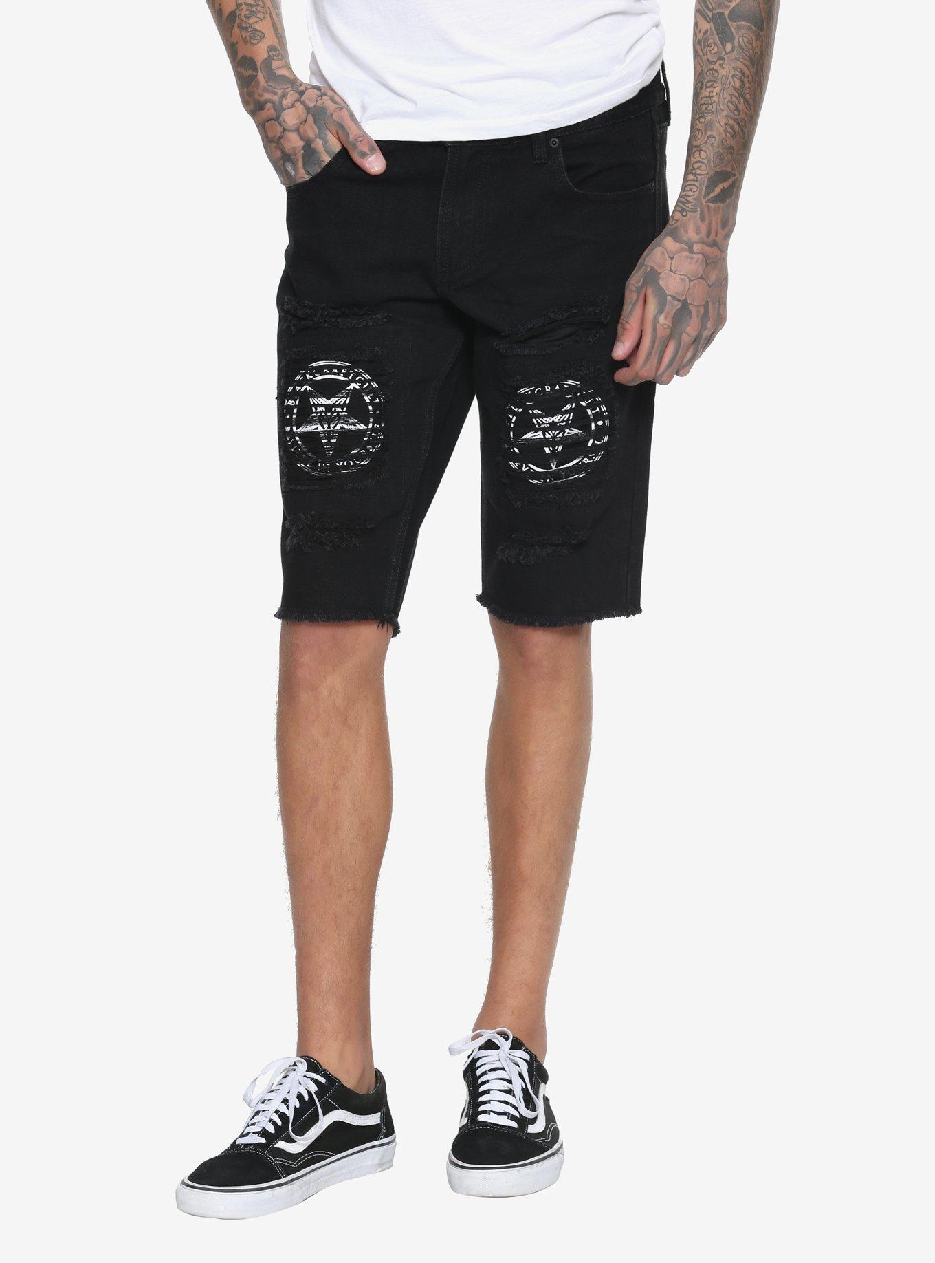 BlackCraft Distressed Black Denim Shorts, BLACK, hi-res