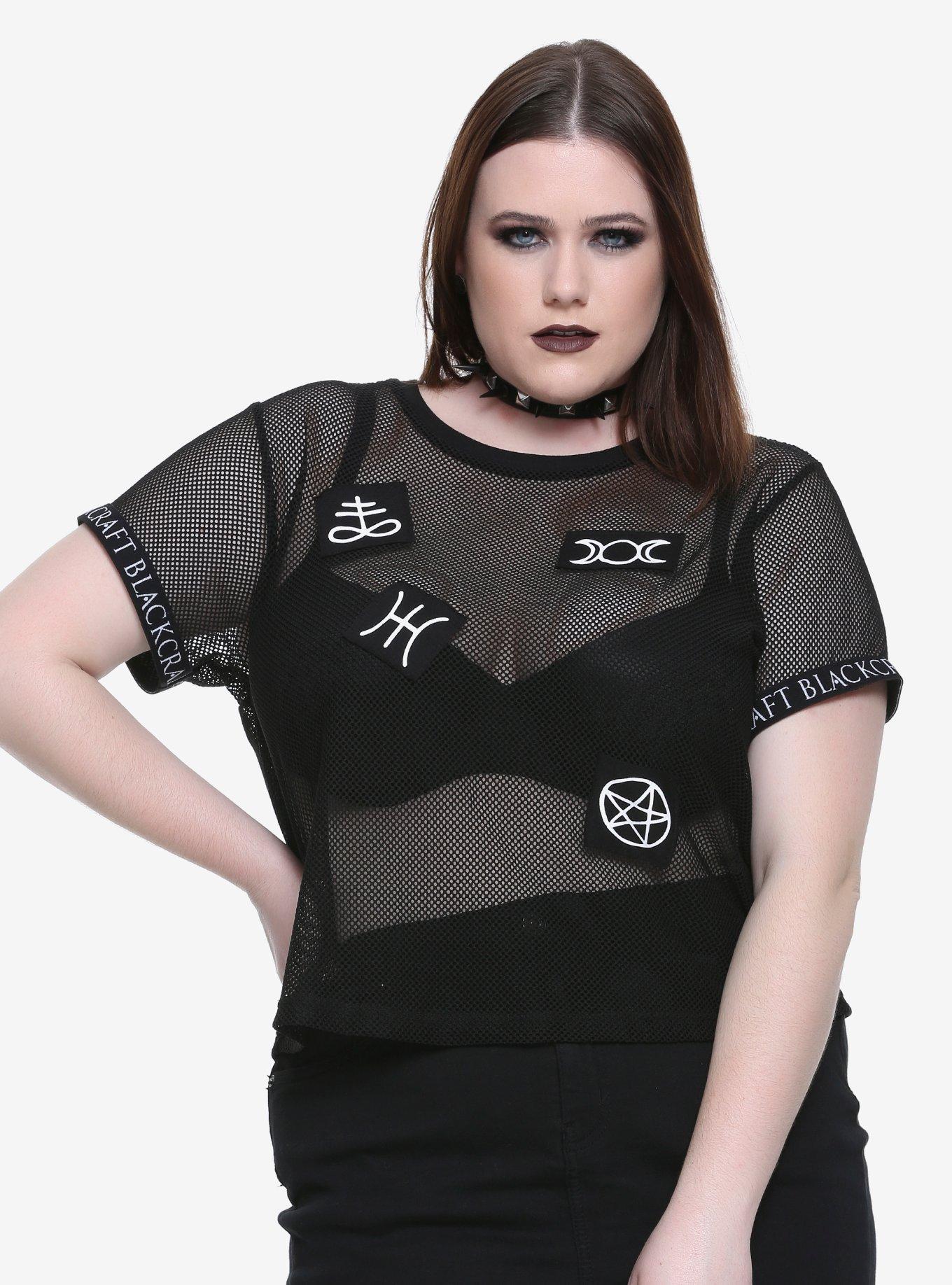 BlackCraft Symbols Girls Fishnet Top Plus Size, BLACK, hi-res