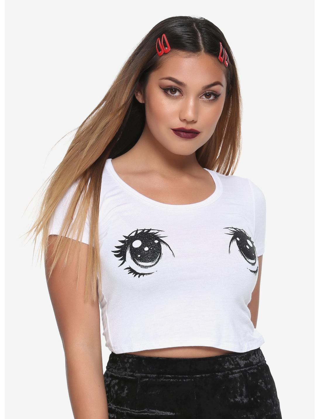 Anime Eyes Girls Crop T-Shirt, BLACK, hi-res