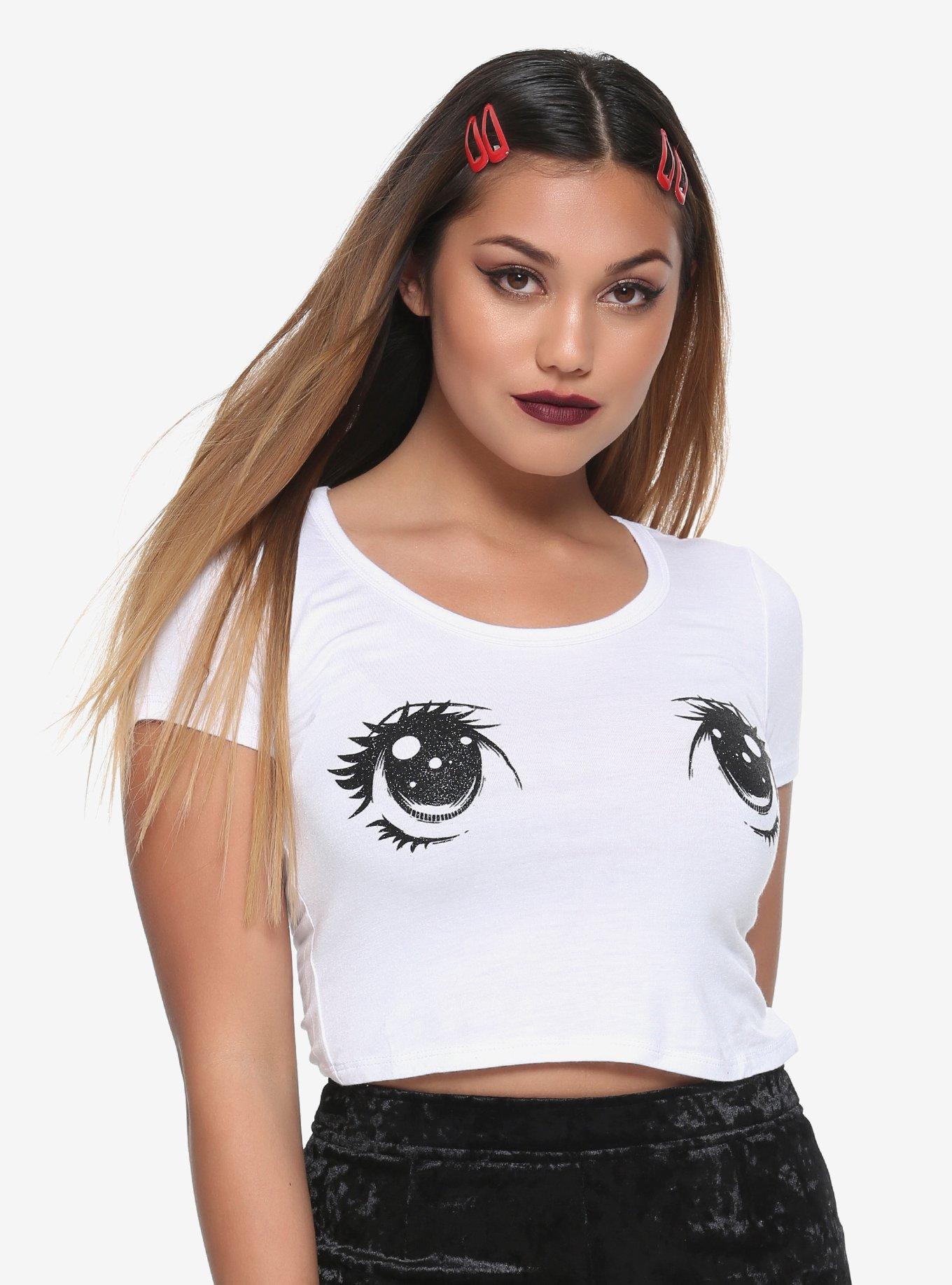 Anime Eyes Girls Crop T-Shirt, BLACK, hi-res