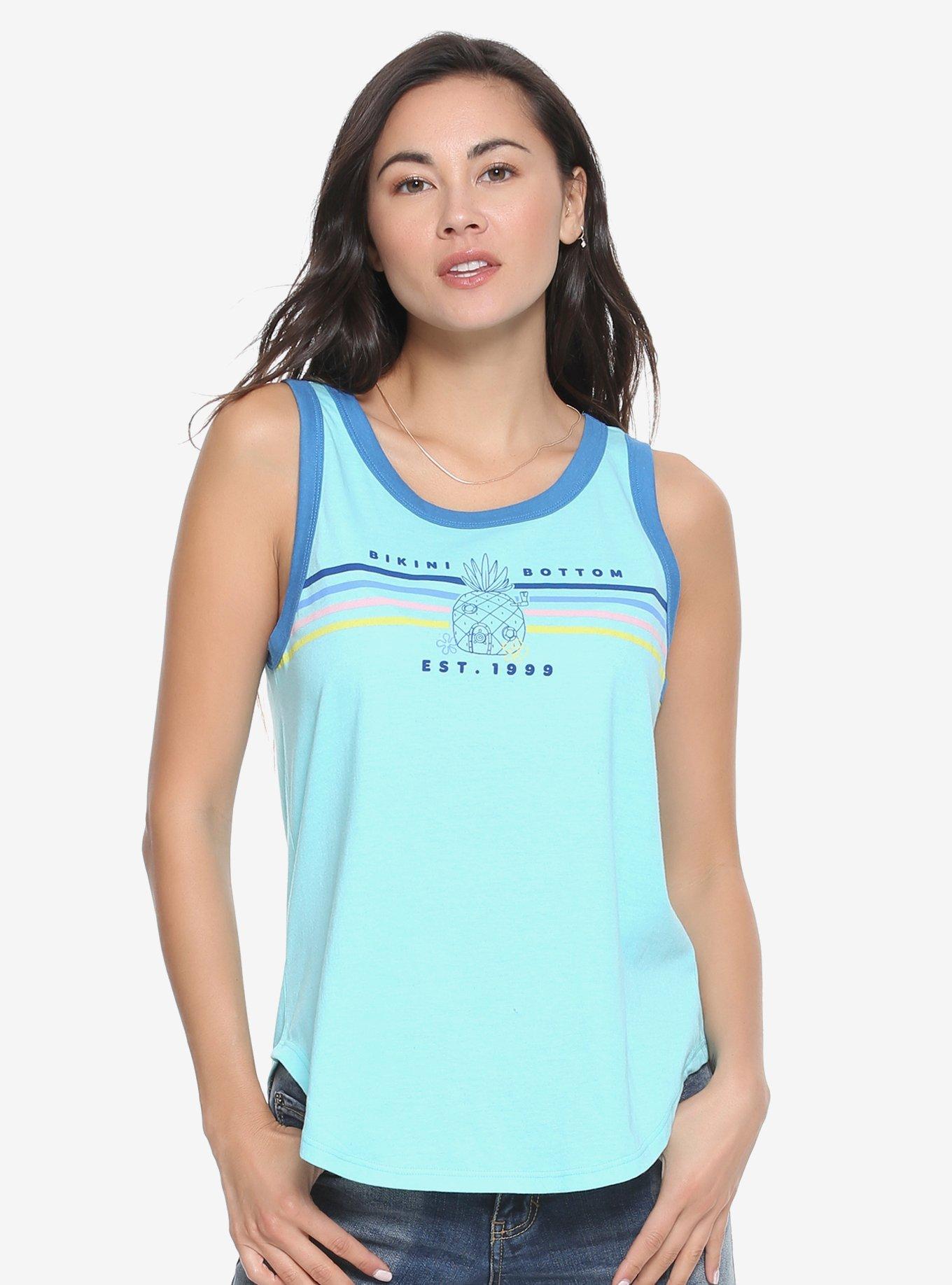 SpongeBob SquarePants Bikini Bottom Womens Ringer Tank Top - BoxLunch Exclusive, BLUE, hi-res